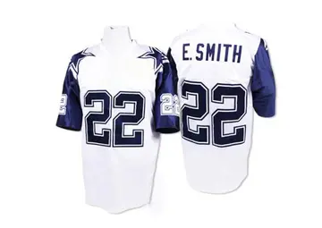 White Men's Emmitt Smith Dallas Cowboys Authentic Mitchell And Ness 75TH Patch Throwback Jersey