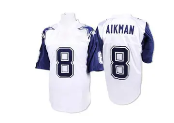 White Men's Troy Aikman Dallas Cowboys Authentic Mitchell And Ness 75TH Patch Throwback Jersey